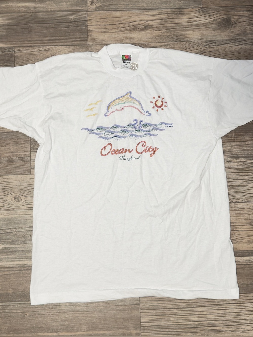 Vintage 90s Fruit of the Loom Ocean City MD Dolphin Graphic Tee XL